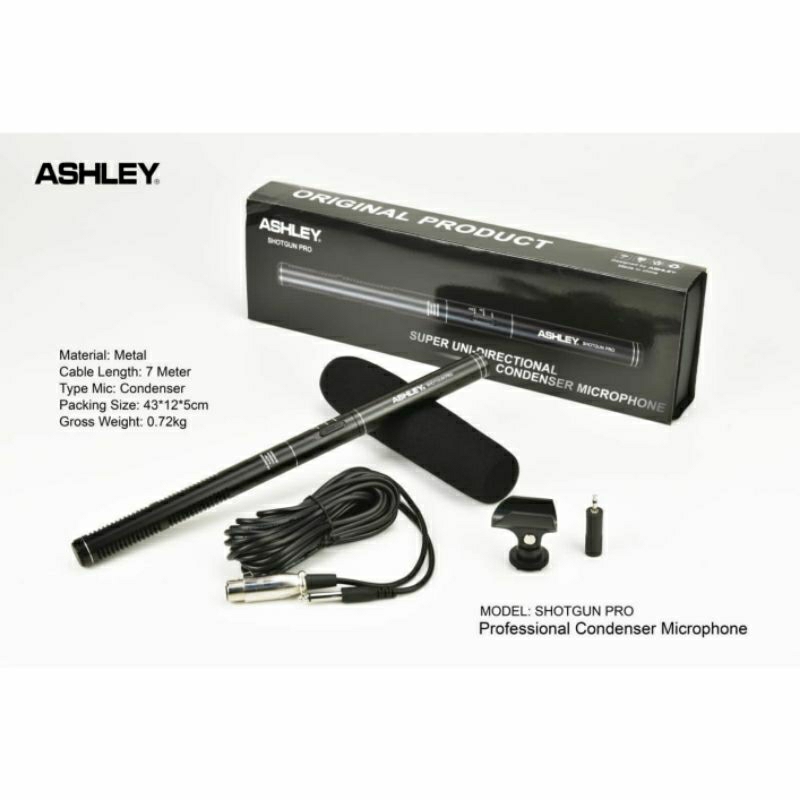mic kabel condenser original ashley shotgun pro mikrofon condenser