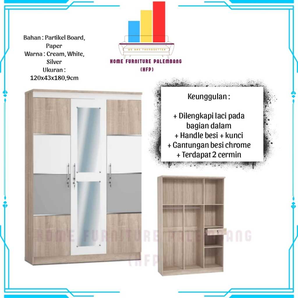 Olympic Lemari Kayu Tiga Pintu / Lemari Pakaian 3 Pintu / NAVARO 3P