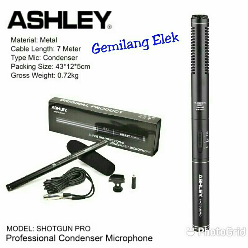 Mic Kabel Condenser ASHLEY Shotgun Pro Original Condensor Mic