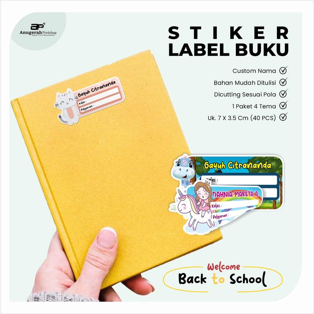 

Stiker label nama custom - buku - anak