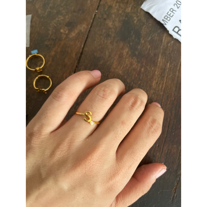 cincin inisial huruf n emas asli kadar 875