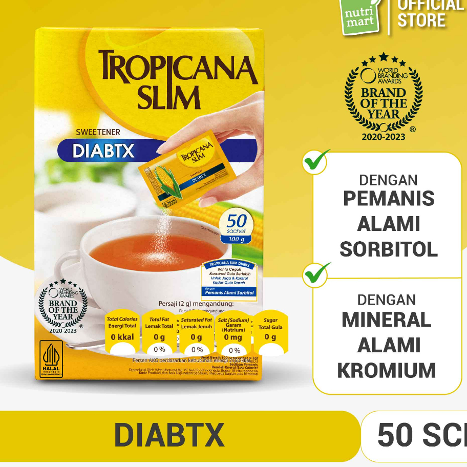 

Harga Murah Tropicana Slim Sweetener Diabtx 50 Sachet - Pemanis untuk Diabetesi