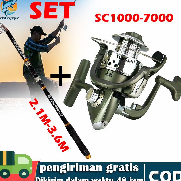 《packingaman》 Pancing 1 set murah Joran Laut 35 Kg Panjang 2.1-3.6M and Rel Pancing Power Handle SC 