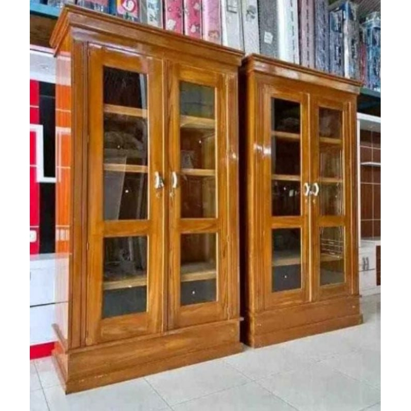 lemari pintu 2 kayu jati lemari hias rak buku
