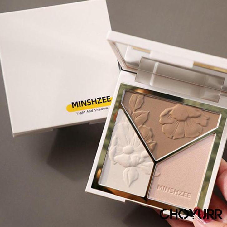Diskon 【COD】3 In 1 Highlighter Palette / Contour Powder / Blusher Matte Face Makeup Pigmented Blushe