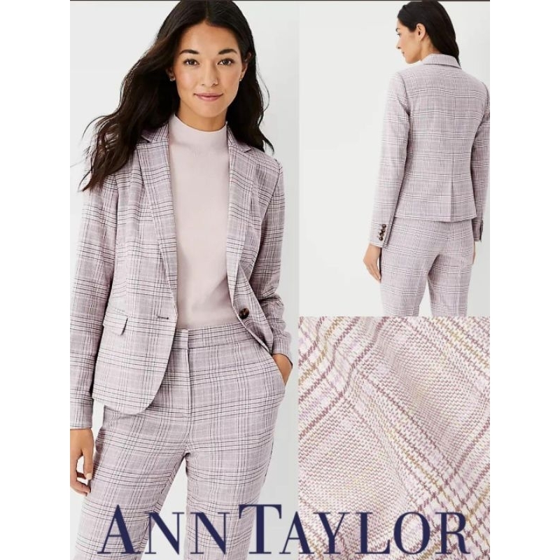 Ann Taylor blazer one button plaid lilac