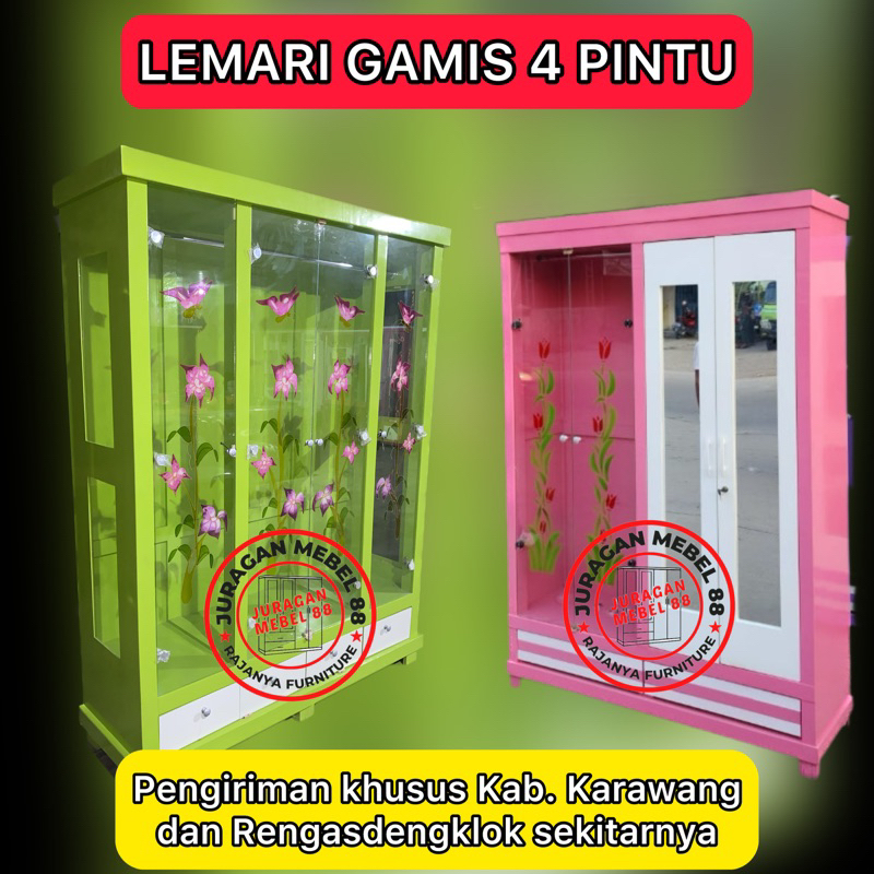 LEMARI GAMIS 4 PINTU (GRATIS ONGKIR) / LEMARI PAKAIAN GAMIS / LEMARI MINIMALIS GAMIS