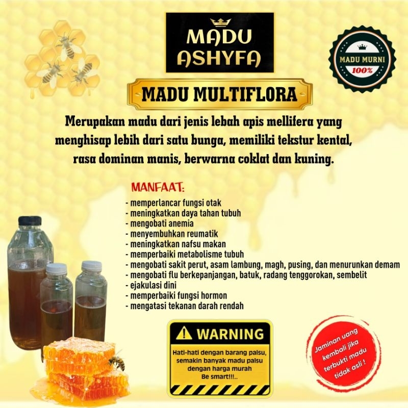 

MADU ASLI MURNI MULTIFLORA 1KG FULL NEKTAR BUNGA 100% Alami