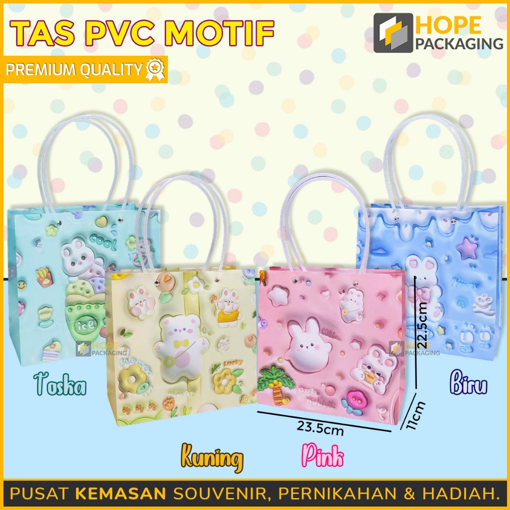 

Tas PVC Motif / Tas Hampers Mika Motif / Tas Hadiah / Goodie Bag Ulang Tahun Size : 23.5x22.5x11cm