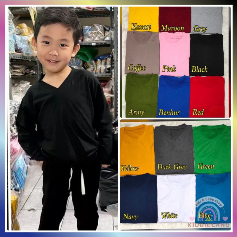 KAOS ANAK V NECK POLOS LENGAN PANJANG/ KAOS V NECK ANAK POLOS / KAOS ANAK LENGAN PANJANG