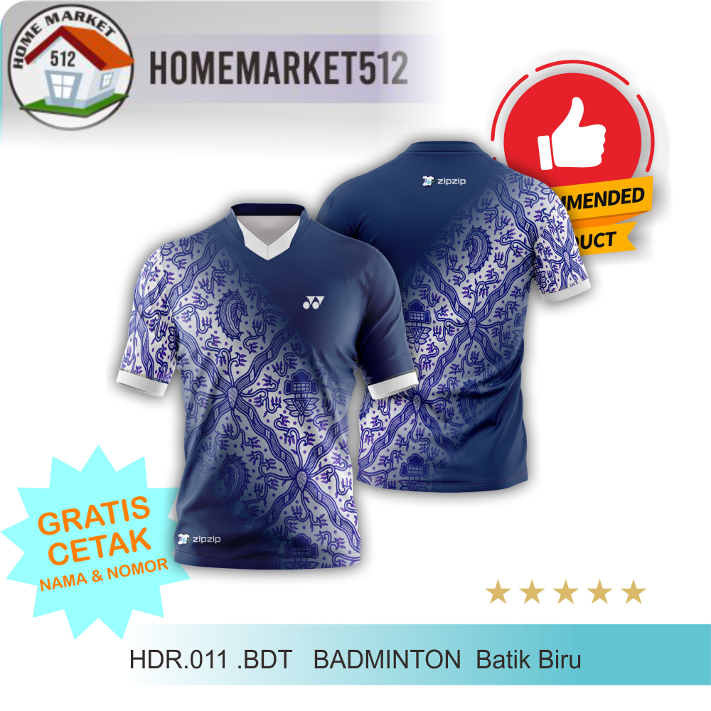 Baju Jersey Kaos Jersey Badminton HDR.011.BDT  BADMINTON  Batik Biru Kaos Jersey Printing Dewasa Pre