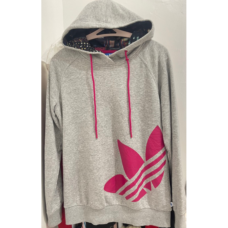 sweater hoodie adidas grey pink logo (preloved)
