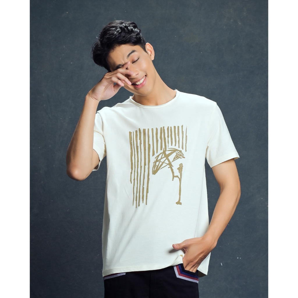 [ORI] 3Second Kaos Pria Greenlight x Alleia Kaos Pria Lengan Pendek Slim Fit Unfinished Collar T-Shi