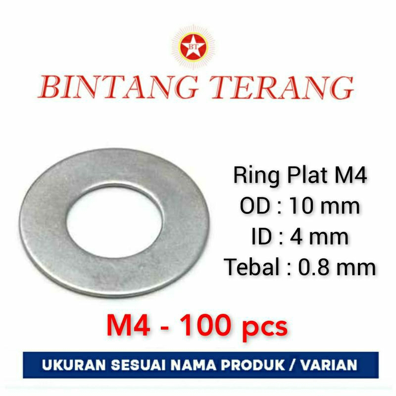 Ring Plat Putih M4 - 100 pcs / Washer Plate / Flat Washer / Ring baut
