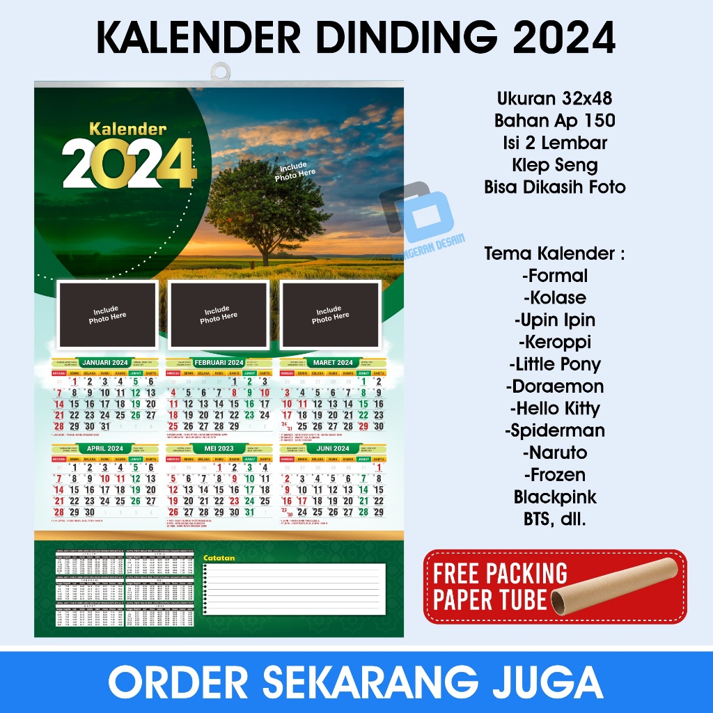 

Cetak Kalender Dinding 2024 Isi 2 Lembar Murah Bisa Custom Foto Sendiri