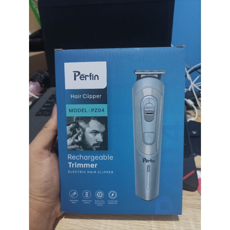 Perfin PZ04 Mesin Cukur Rambut Elektrik, Baterai 600 mAh, Abu-abu, Dapat Dicuci