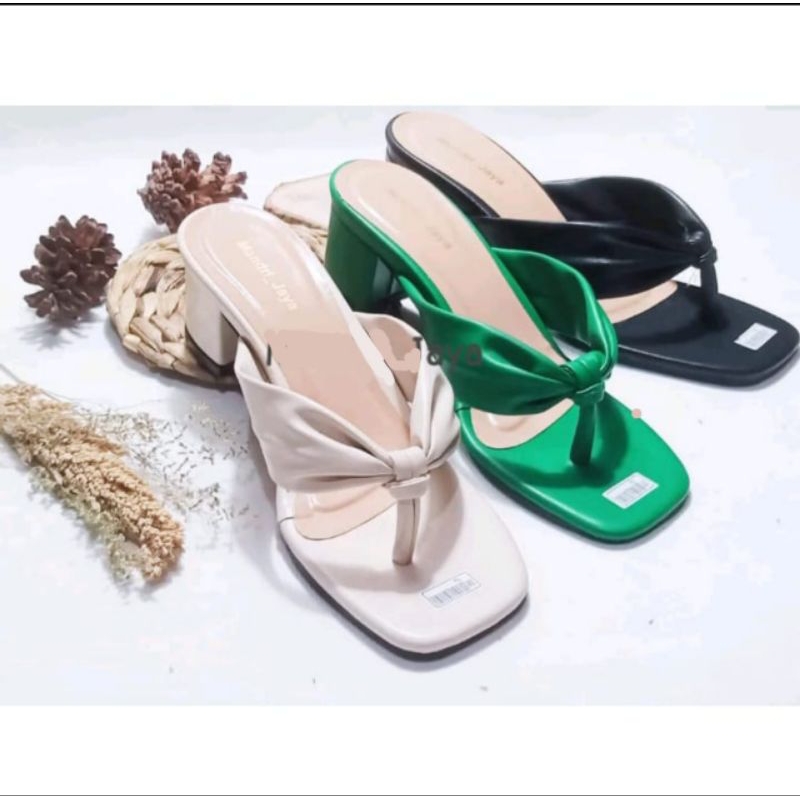 sandal heels wanita model jepit kembung hak tinggi 5 cm