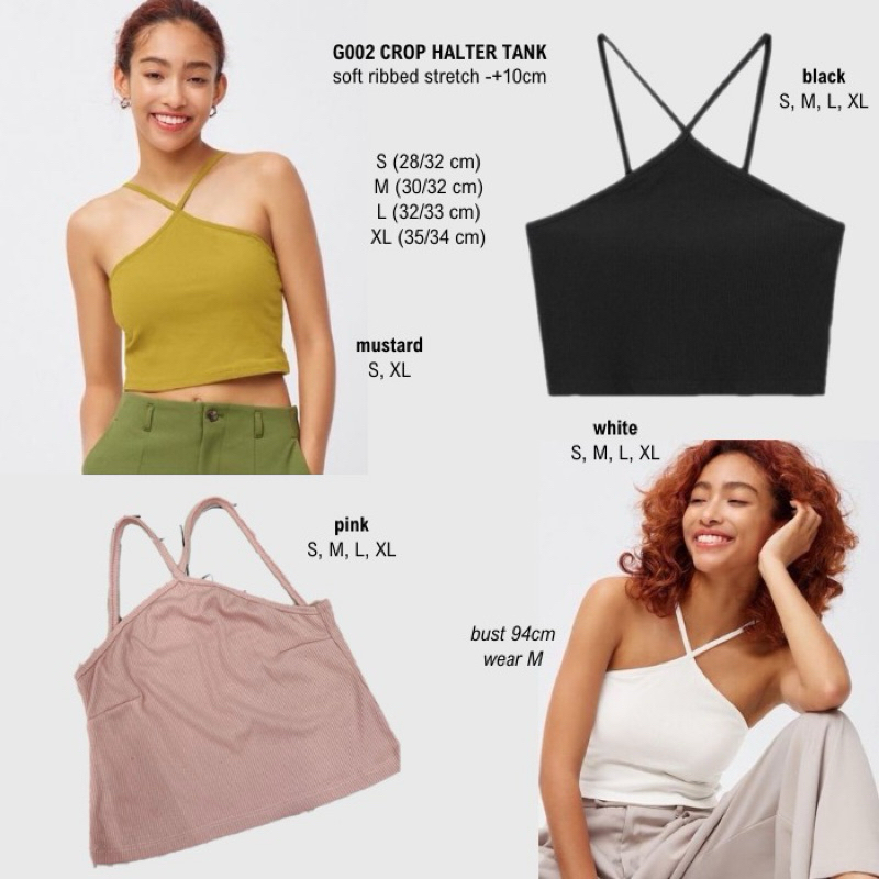Crop Halter Tank Wanita Stretch (Tank Top Halter) branded GU Original