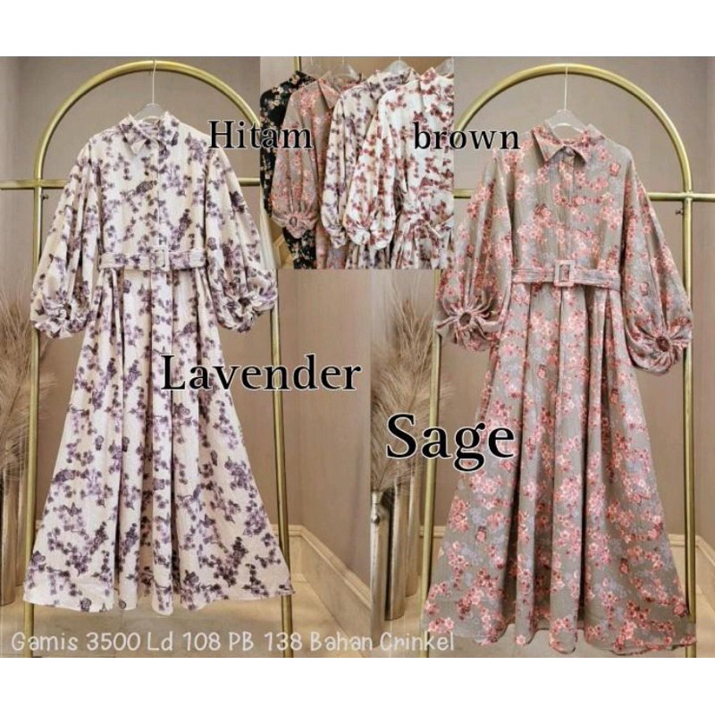 Lesti Dress Gamis Set free Pashmina / hijab Lengan Balon busui 3501