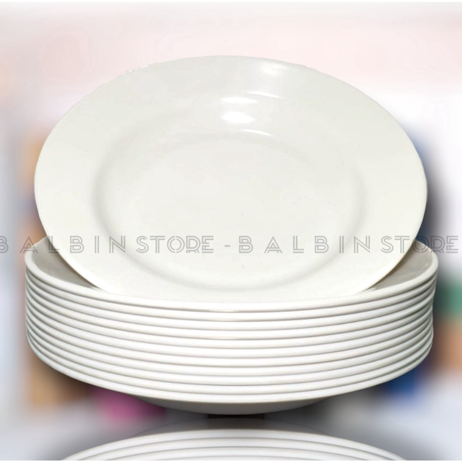 ➼➳✿✯ 1 LUSIN PIRING MAKAN 9" PUTIH SEMI MELAMIN SSJ PLASTIK WARE FOOD GRADE P-021