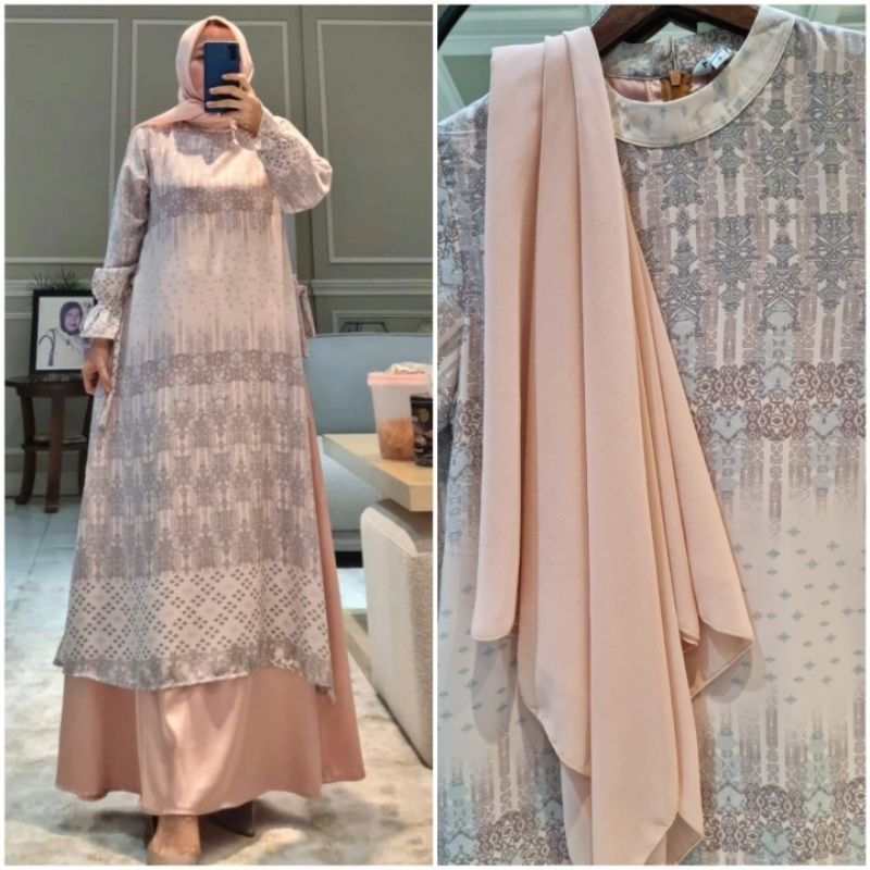 Gamis malaysia bahan lionelrichie motif mix armanisilk polos + jilbab Ori By Edness Kayla
