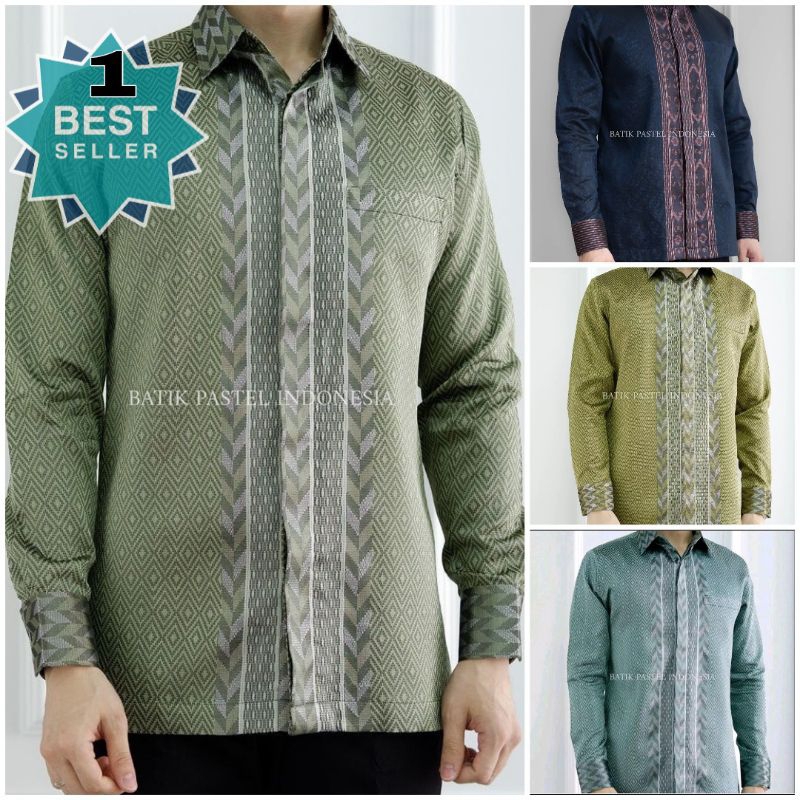Kemeja Songket Pria Kemeja Tenun Pria-Tenun Baron 1 Warna Songket Palembang Baju Batik Kondangan 008