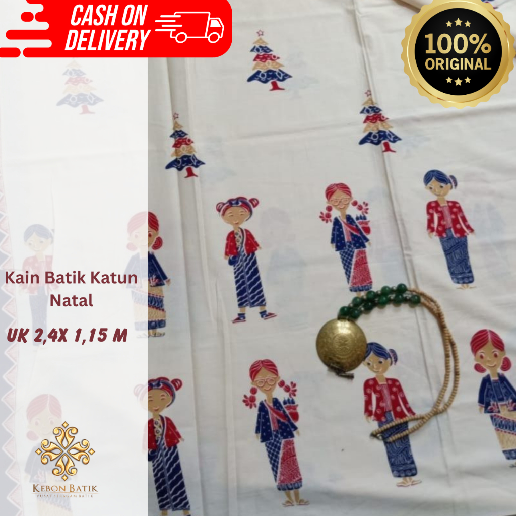 Kain batik handprint Solo series special Natal motif Pohon natal dan karakter unik bahan katun natal