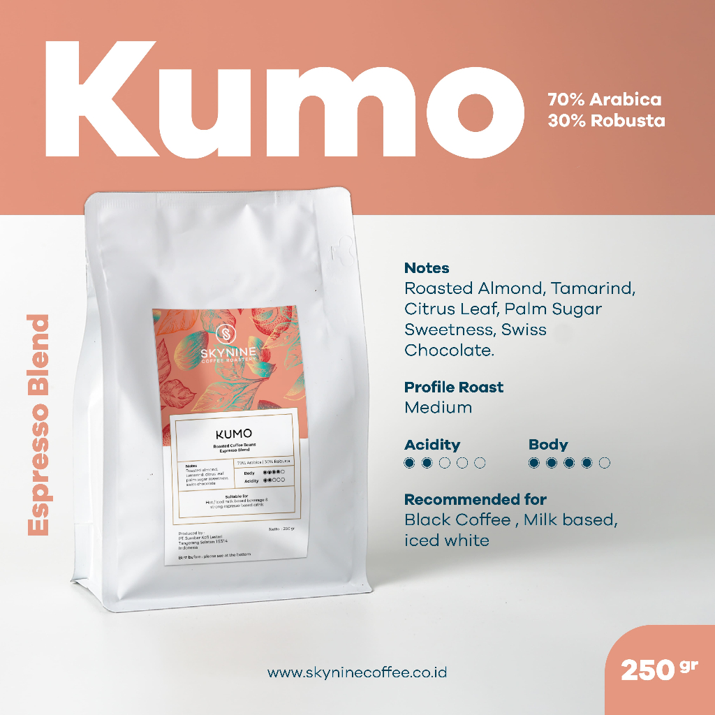 

BIJI KOPI ESPRESSO KUMO BLEND 70% ARABIKA 30% ROBUSTA 250 GR