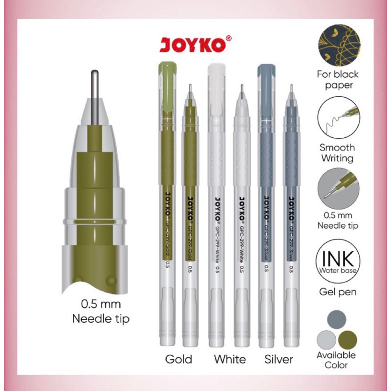 

N072 Pulpen Gold Silver White Color Gel Pen Joyko GPC-299 Premium Color 0.5 mm