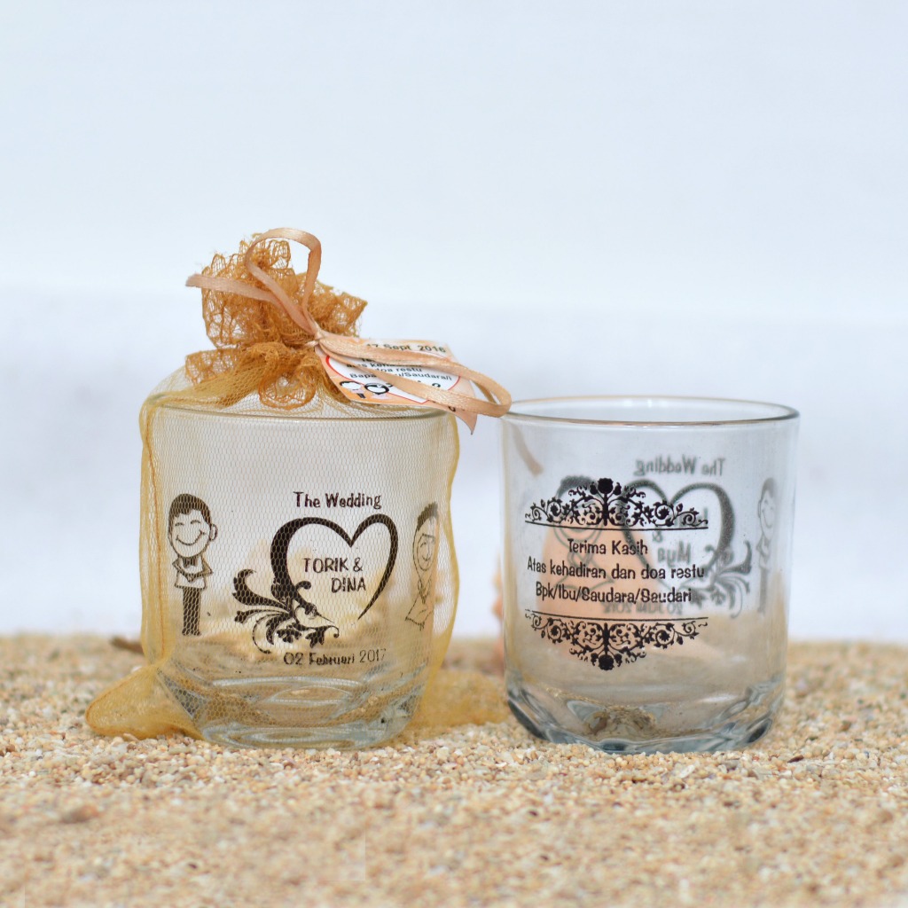 GELAS BELIMBING KEMAS TILE | SOUVENIR GELAS DFN KACA | SOUVENIR NIKAH GELAS SABLON NAMA MURAH
