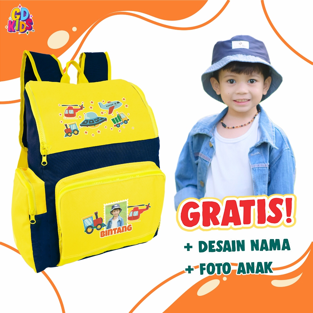TAS ANAK CUSTOM FOTO & NAMA CORDURA TK SD LUCU GDKIDS Tas Custom TK SD