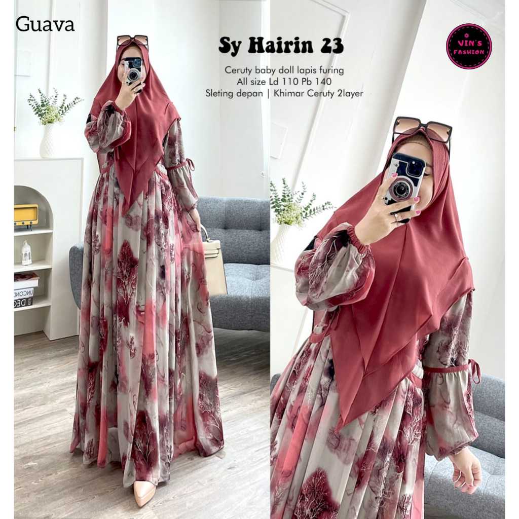 Hairin#23 Syar'i | Gamis Syar'i Khimar Jumbo | Gamis Syar'i motif