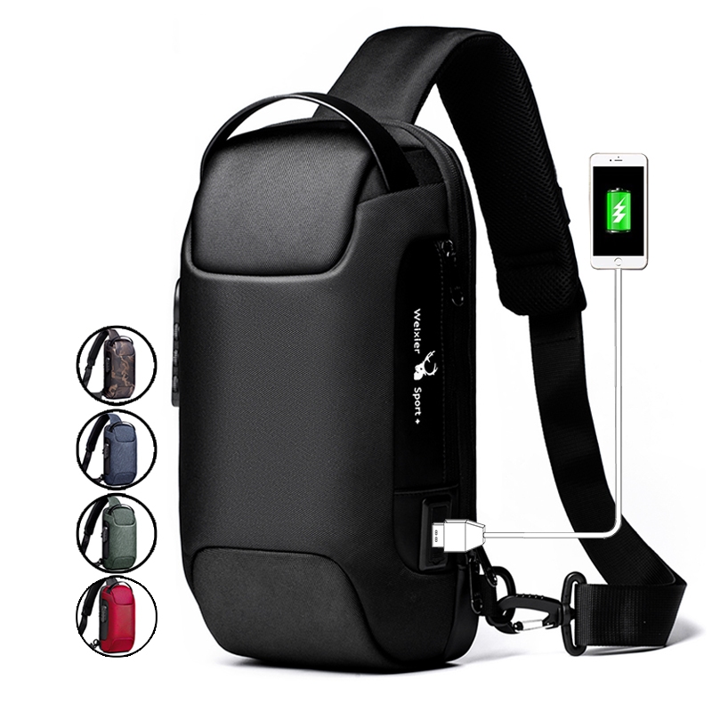 Mainland Tas Selempang Pria Tas Bahu Kain Oxford Kualitas Premium Anti Maling Mini Kode Password Zip
