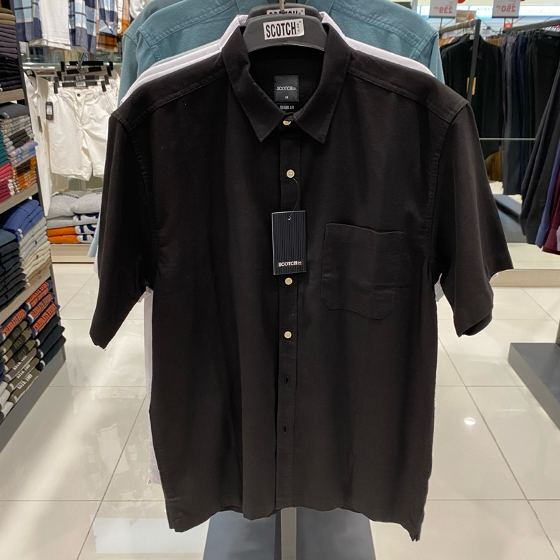 Scotch & Co Kemeja Polos Basic Linen lengan pendek Pria