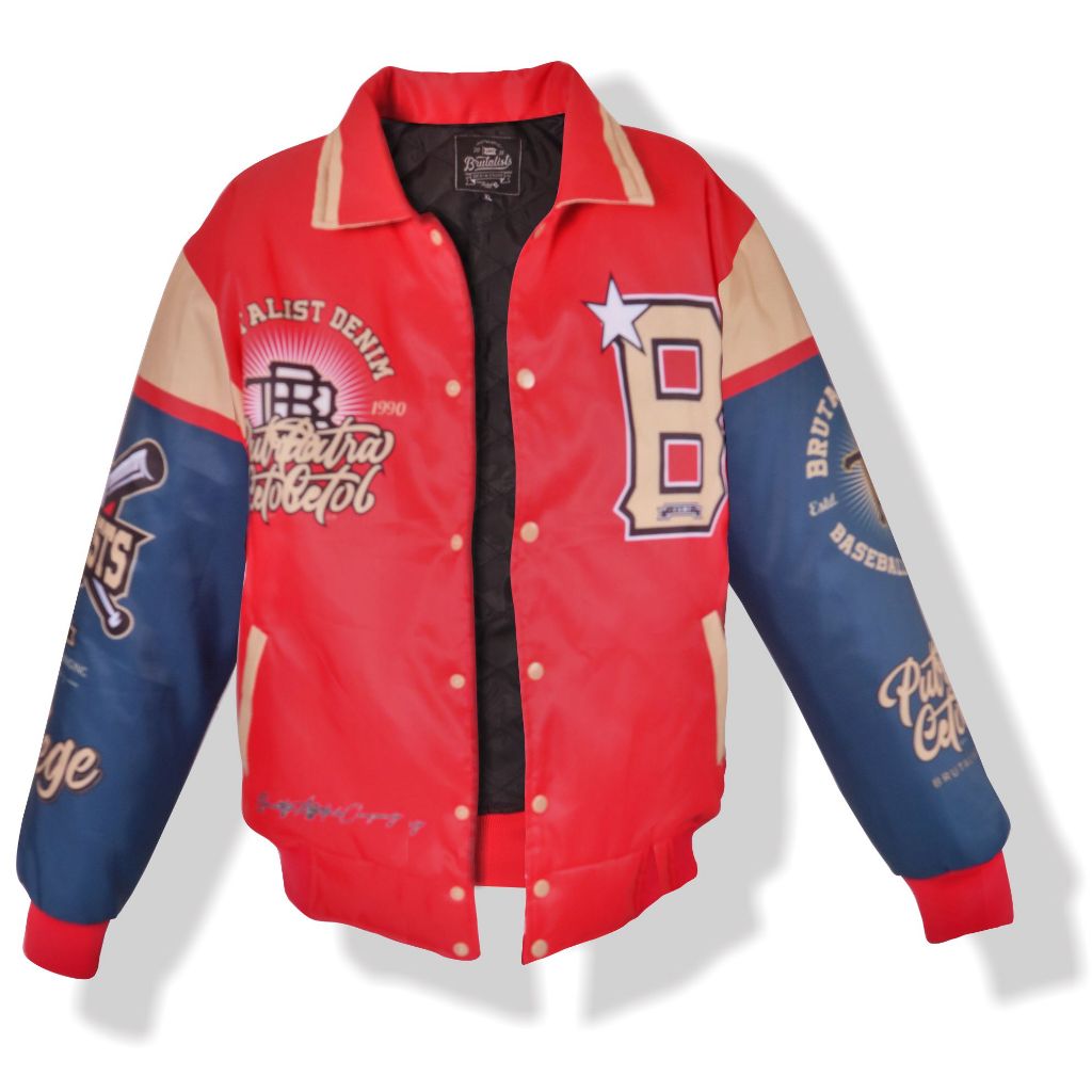 Jaket Baseball Varsity Vintage Jacket Pria Wanita Printing Motif COLLEGE