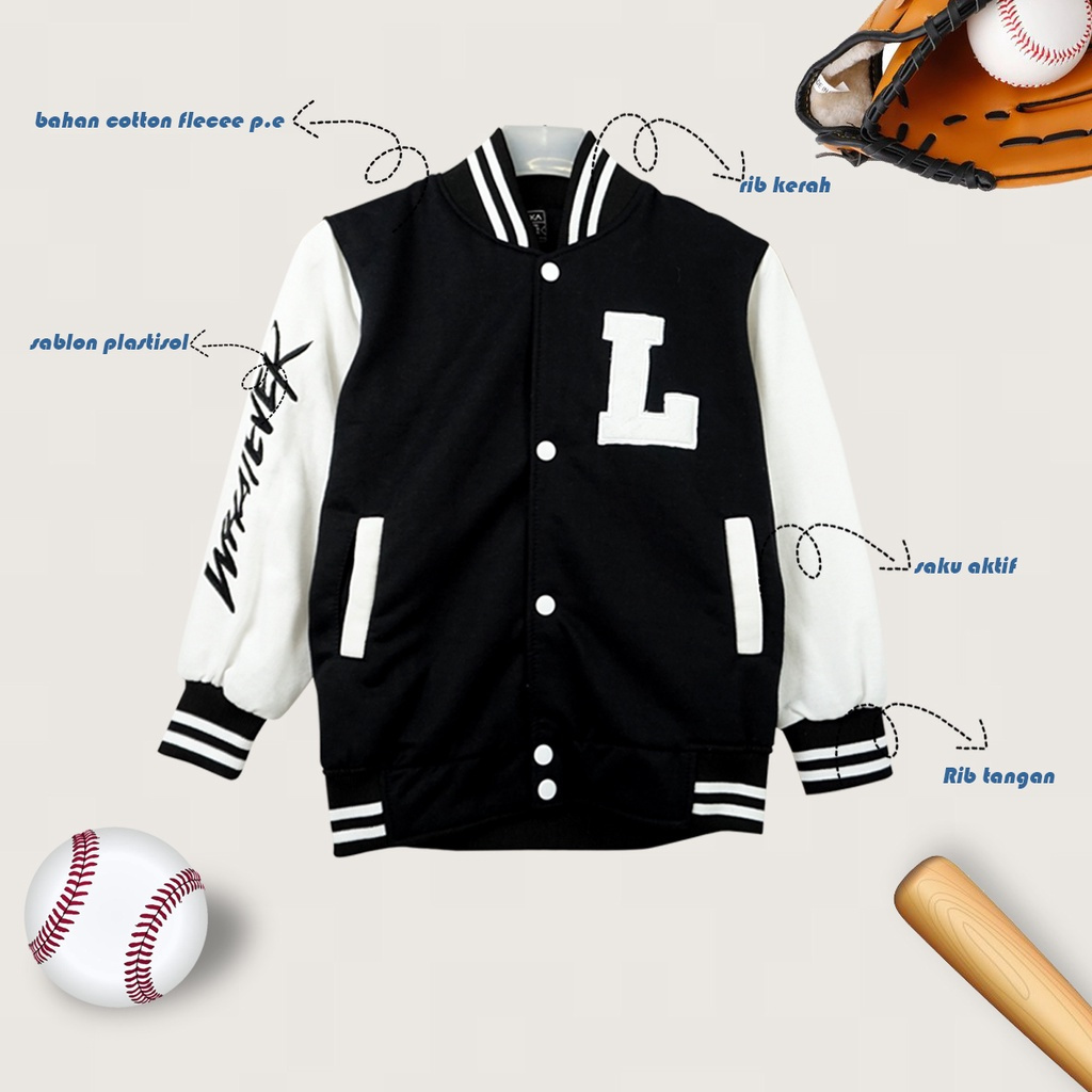 Jaket Baseball Anak Jaket Varsity Bomber Anak Premium Cowok/Cewek Umur 6-12 Tahun