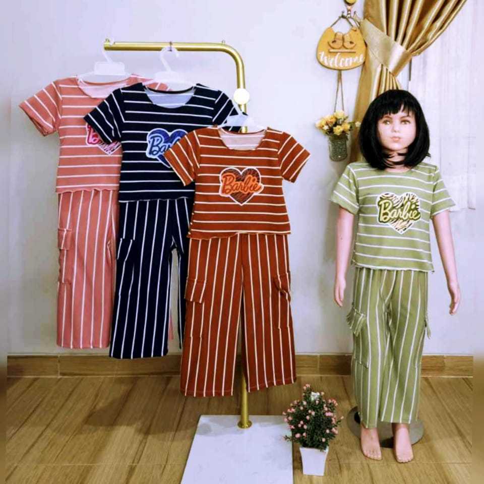 Setelan Cargo Anak Perempuan Salur Candy Barbie Jumbo 2-7 Tahun/One Set Anak Cargo Viral 2023