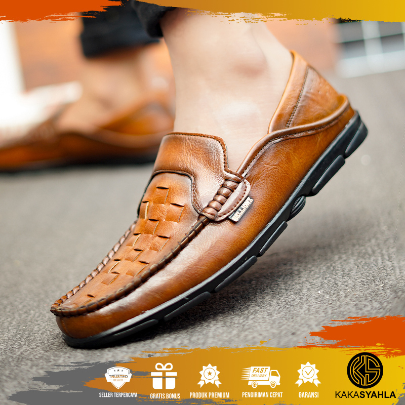 KS x SHAMAK - Pantopel Slip Pria Kulit Acara Resmi Formal Dinas Pesta Gereja Casual Kantor Nikah Cow