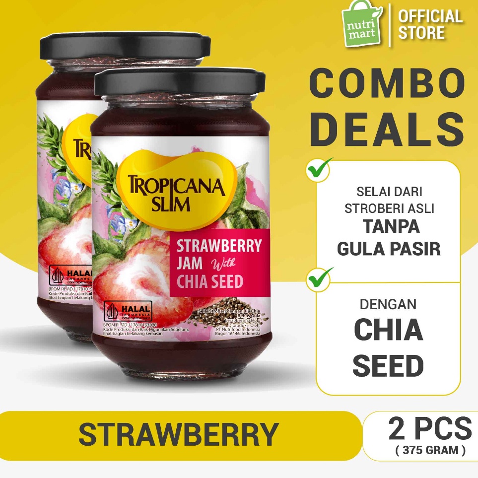 

#Sale Twin Pack - Tropicana Slim Strawberry Jam 375 gram - Selai Stroberi Bebas Gula Model Terkini