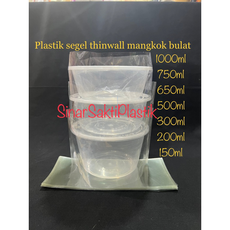 isi 50pcs Plastik segel thinwall mangkok bulat 1000ml 750ml 650ml 500ml 300ml 200ml 150ml