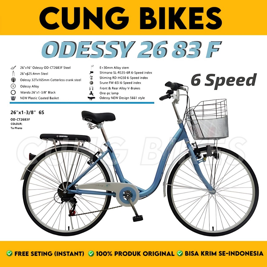 Sepeda MINI ODESSY 26 83 F Ukuran 26 Inch 6 Speed keranjang Besi