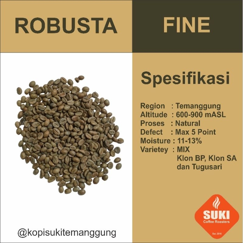 

GREENBEAN ROBUSTA FINE TEMANGGUNG 1KG| kopisuki