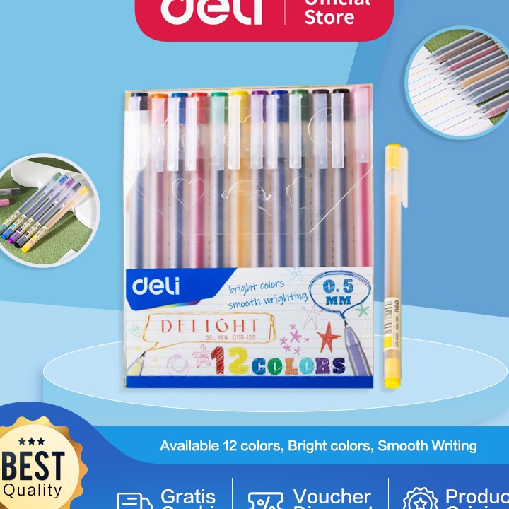 

Terlaris Deli School Gel Pen / Pulpen Gel 0.5 mm 12 Warna Penulisan Halus EG119-12C ➮➟✤