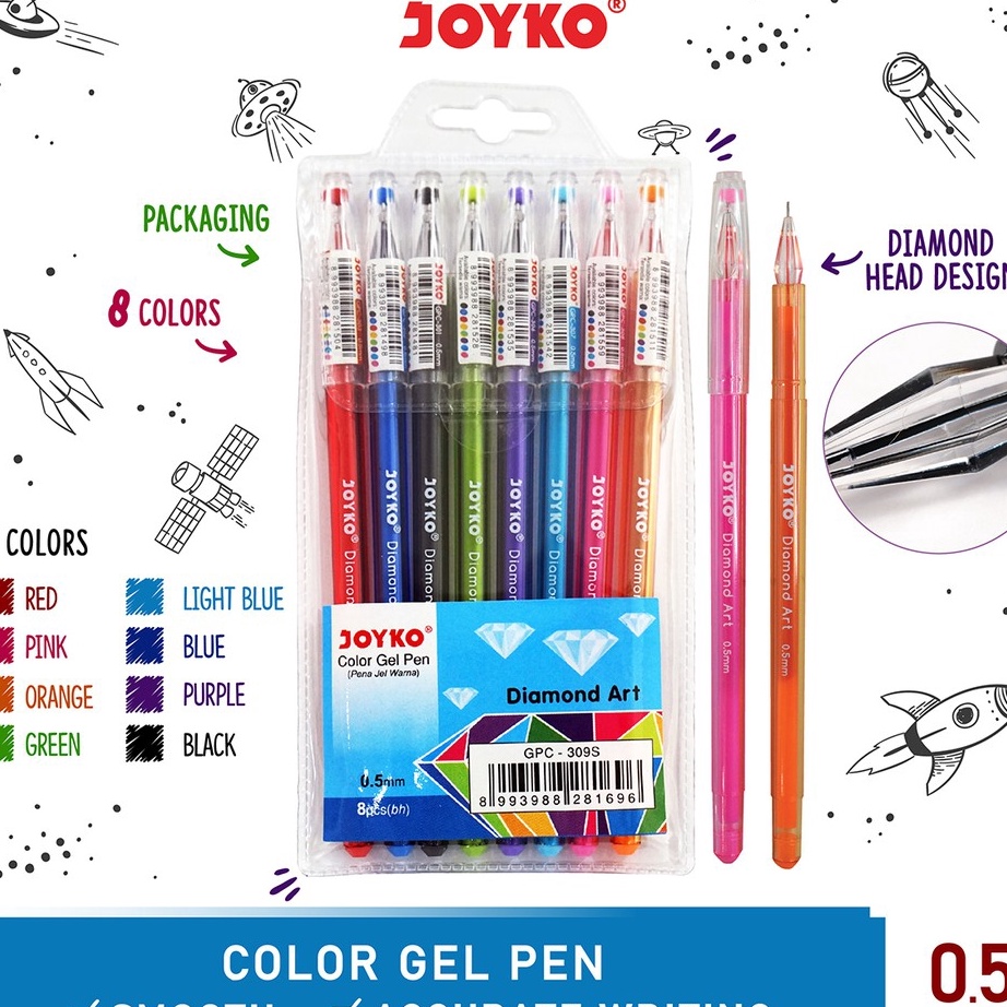 

Terlaris Color Gel Pen Pulpen Pena Joyko GPC-309S 8 Warna 0.5 mm