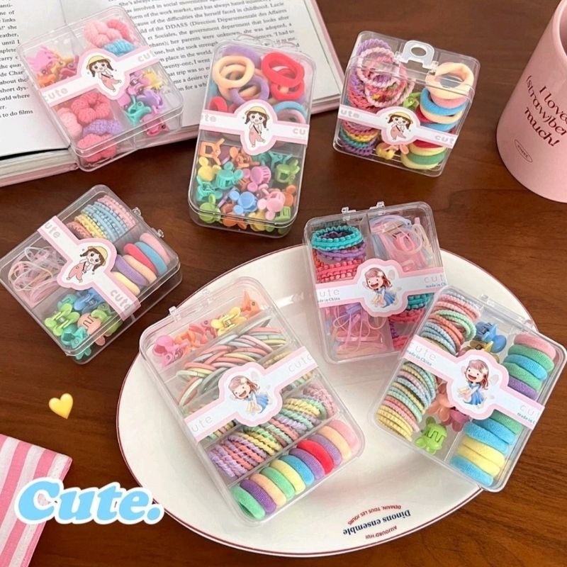 [ COD ] 1 Set Free Box Ikat Rambut Anak Perempuan / Set Jepit Rambut Anak Perempuan Lucu
