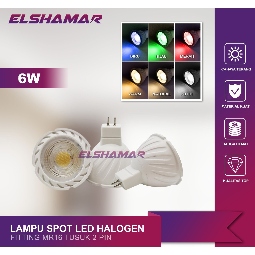 Lampu Sorot Halogen LED MR16 6W Spotlight Warna Merah, Biru, Hijau, RGB