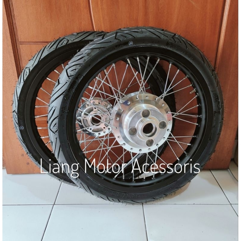 Sepaket Velg Rossi Ring 17 Tromol Set Jari2 Plus Ban - Honda Mega Pro Old / GL Pro / GL Max / GL Neo