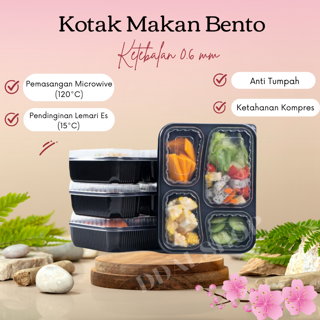 Kotak Makan Bekal Lunch Box Mika Nasi Bento 4 Sekat Bahan Tebal Aman di Microwave