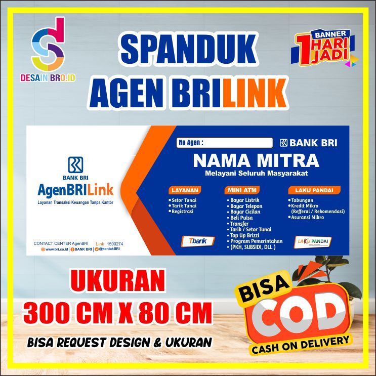 BANNER/SPANDUK AGEN BRILINK ( BISA CUSTOM ) UKURAN 300X80 CM