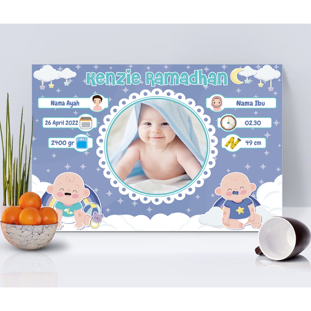 Cetak biodata bayi custom untuk bayi laki-laki dan bayi perempuan dengan desain tema yang lucu